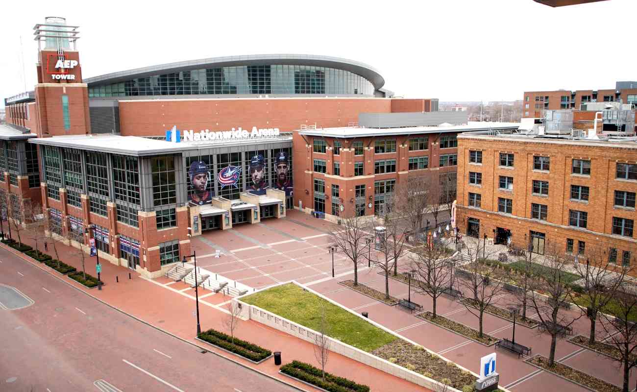 The plaza outside the entrance of the Nationwide Arena, Columbus, Ohio. Photo by Kirk Irwin/Getty Images.