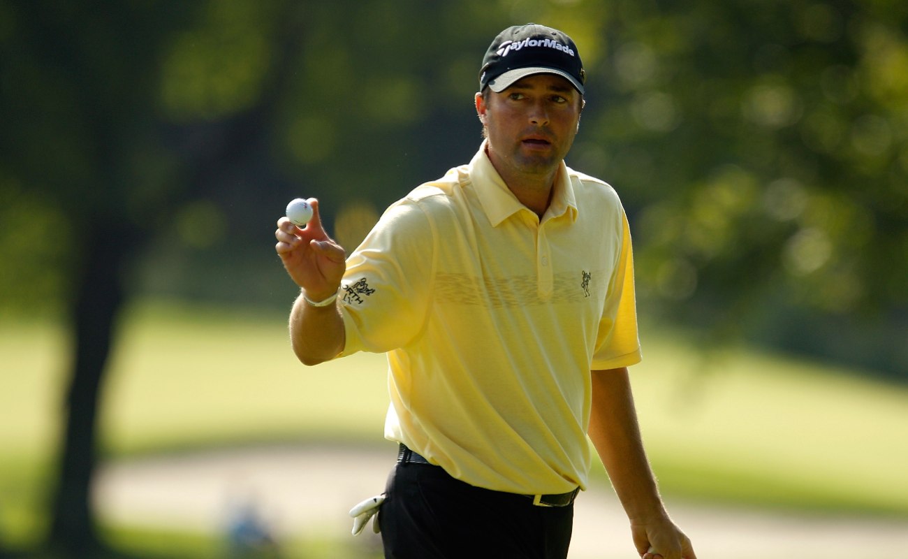 PARAMUS, NJ - AUGUST 26: Ryan Palmer reacts after he made a birdie putt on the fifth hole during the first round of The Barclays at the Ridgewood Country Club on August 26, 2010 in Paramus, New Jersey.
