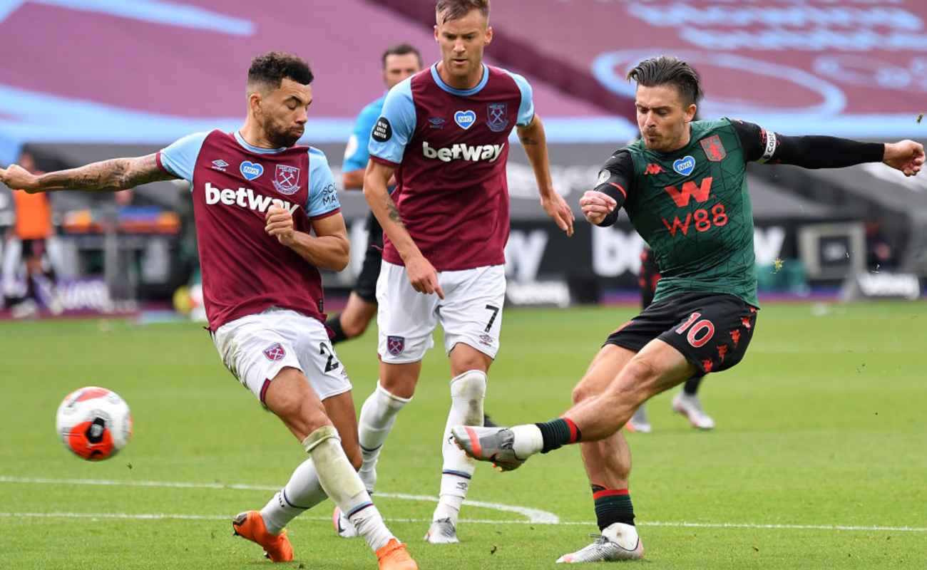 Jack Grealish of Aston Villa Takes a Shot in a Game Against West Ham - Photo Credit: Justin Setterfield/Getty Images