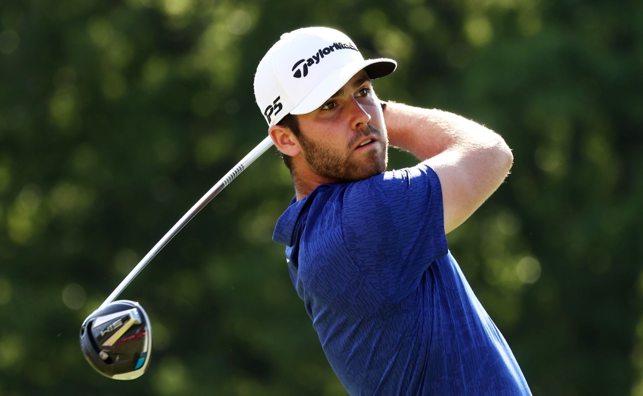 Matthew Wolff of the United States plays his shot from the 18th tee during the third round of the Rocket Mortgage Classic on July 04, 2020 at the Detroit Golf Club in Detroit, Michigan.