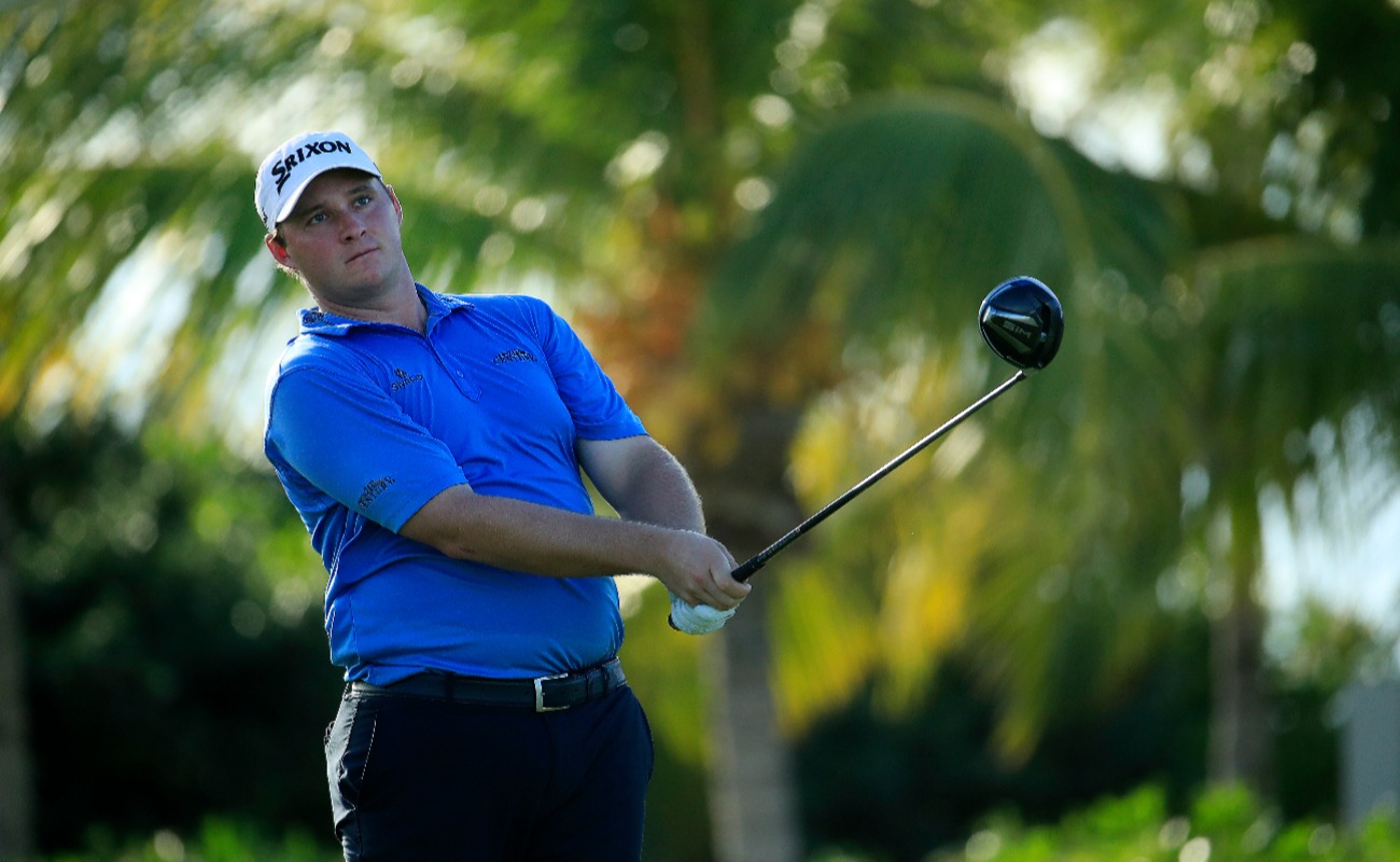 Sepp Straka plays his shot from the 16th tee during the second round of the Corales Puntacana Resort & Club Championship on September 25, 2020 in Punta Cana, Dominican Republic.
