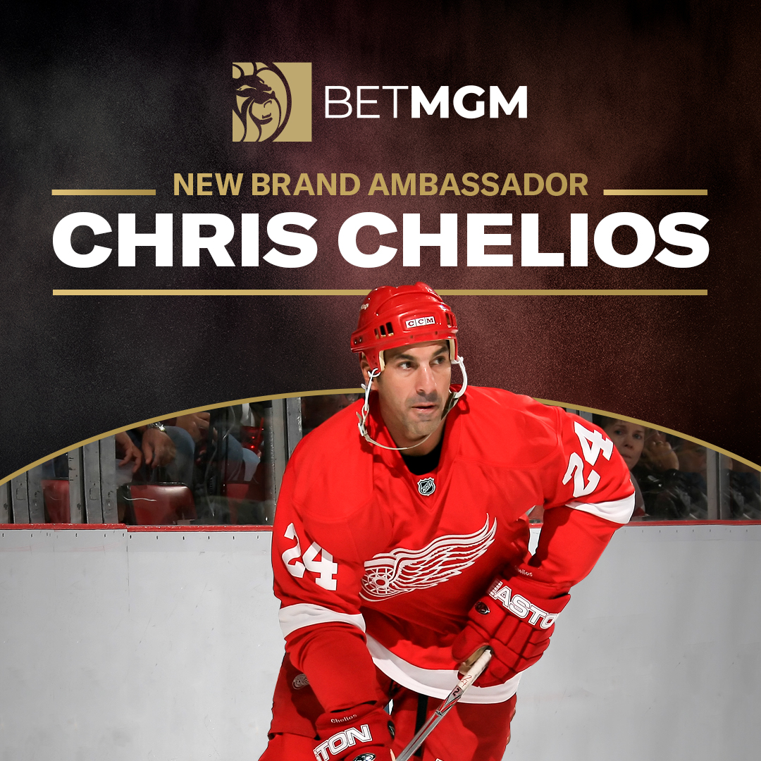 Chris Chelios with his Detroit Red Wings uniform for the Brand Ambassador banner