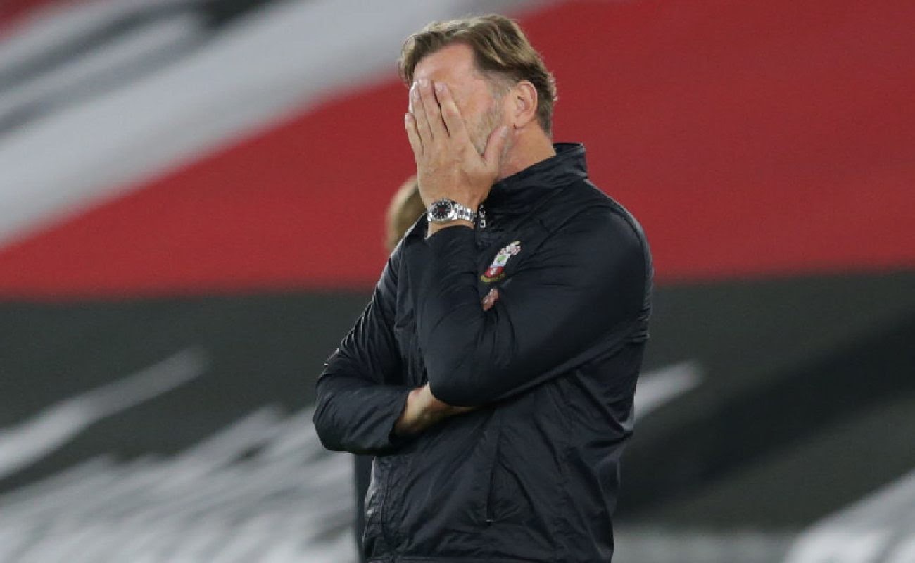 Southampton Manager Ralph Hasenhüttl Holds His Hand Over His Face - Photo By: Robin Jones/Getty Images