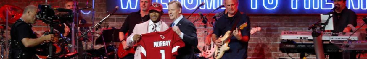 NFL commissioner Roger Goodell poses with quarterback Kyler Murray after being drafted first overall on day 1 of the 2019 NFL Draft on April 25, 2019, in Nashville, Tennessee. (Photo by Frederick Breedon/Getty Images)