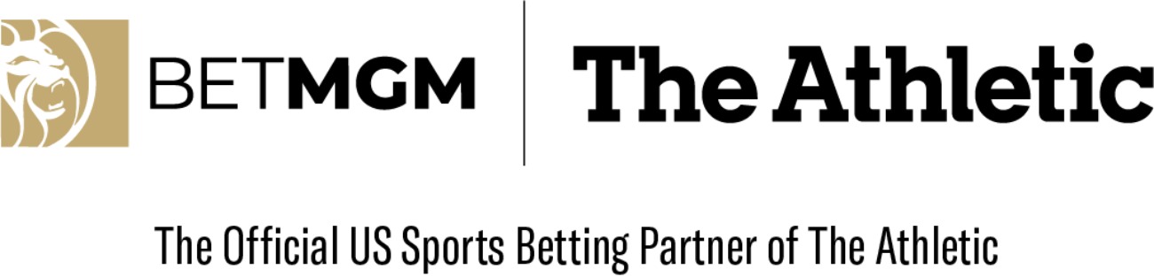 BetMGM logo next to The Athletic logo on a white background