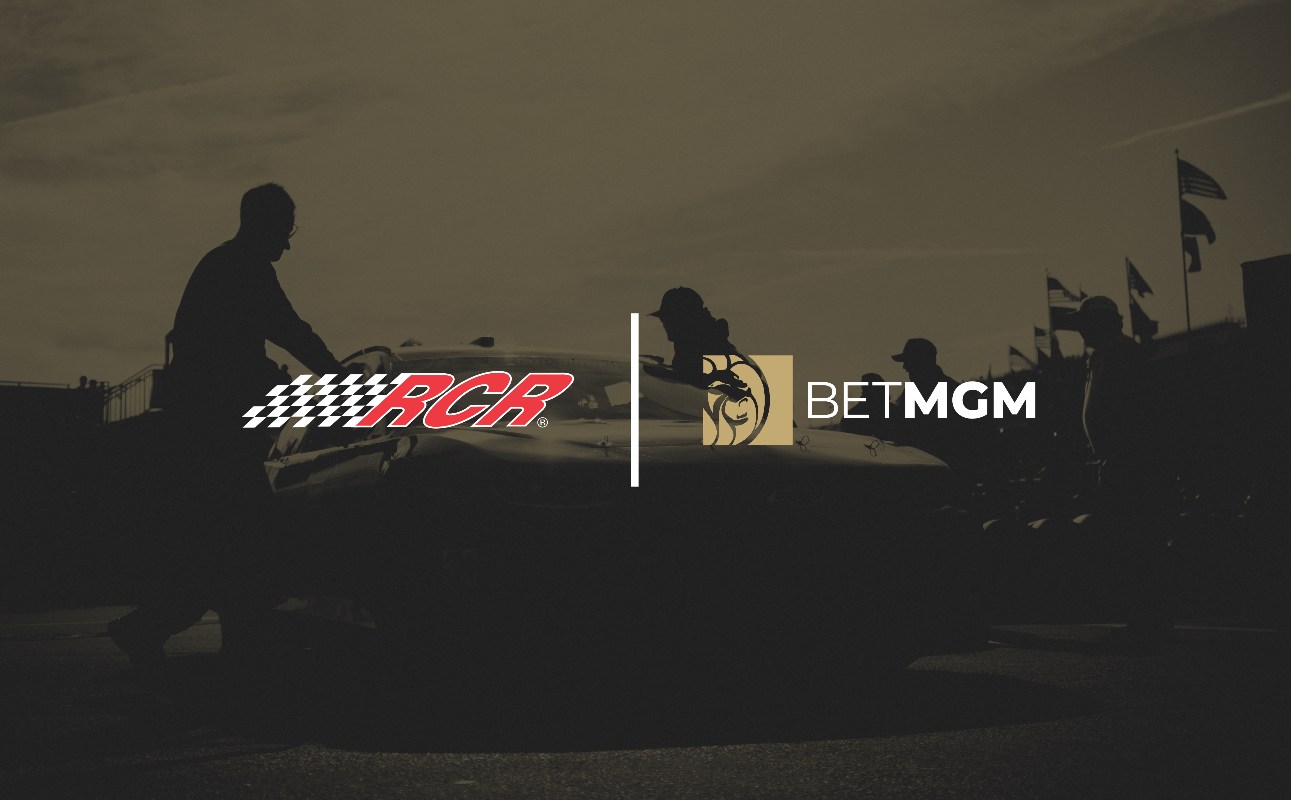 RCR logo next to the BetMGM logo with car drivers on the background