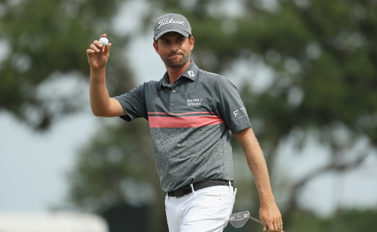 MAY 12: Webb Simpson of the United States reacts on the ninth green during the third round of THE PLAYERS Championship on the Stadium Course at TPC Sawgrass on May 12, 2018 in Ponte Vedra Beach, Florida.