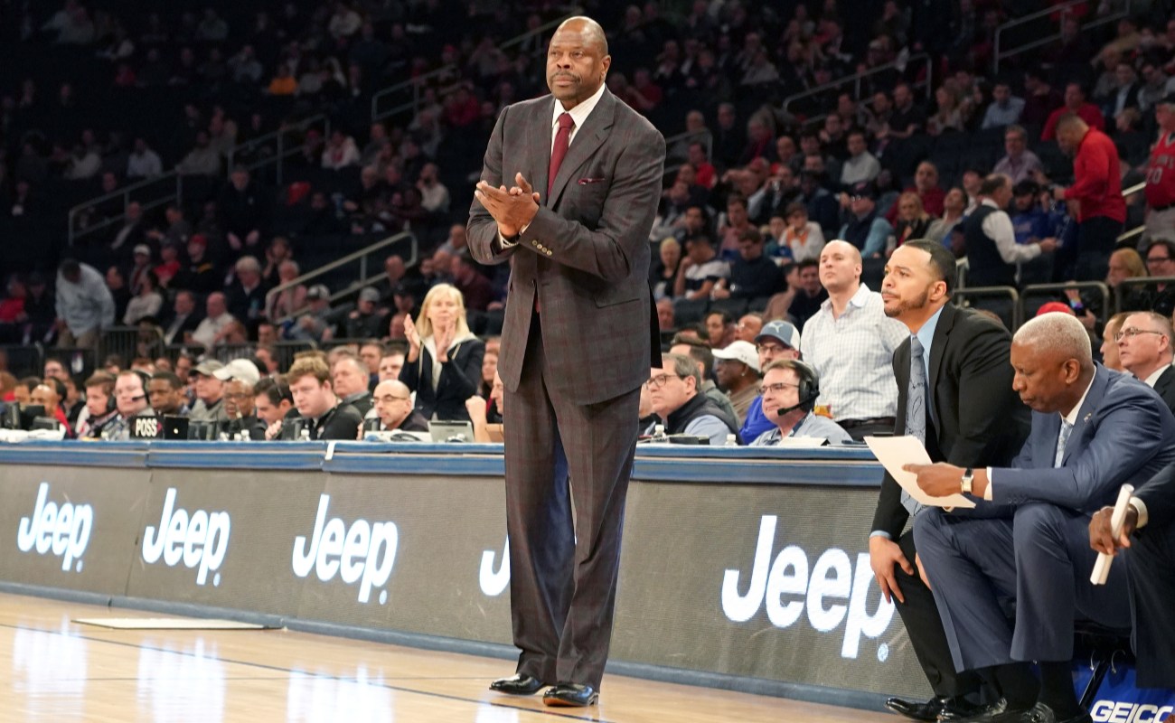 Head coach Patrick Ewing of the Georgetown Hoyas looks on during the Big East Conference Men's Basketball Tournament First Round game against the St. John's Red Storm at Madison Square Garden on March 11, 2020 in New York City.