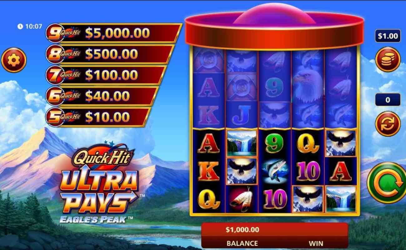 Quick Hit Ultra Pays Eagle’s Peak online slot by SG Digital.