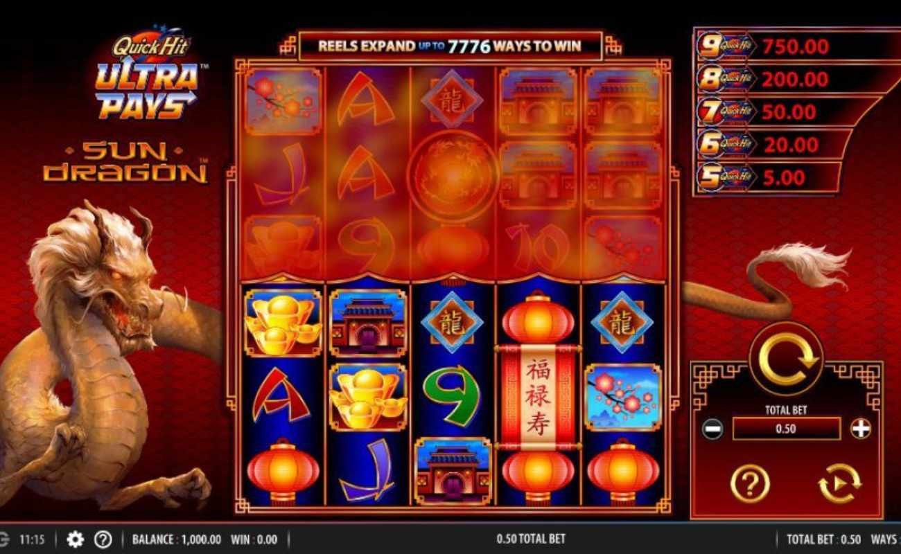 Quick Hit Ultra Pays Sun Dragon online slot by SG Digital.
