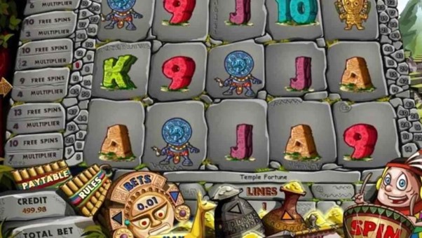 Screenshot of the reels in the Aztec Myths online slot by GVC.