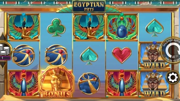 Screenshot of the reels in the Egyptian Pays online slot by Inspired Gaming.