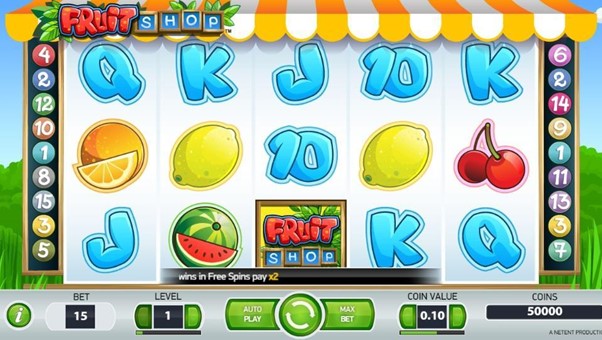 Screenshot of the reels in the Fruit Shop online slot by NetEnt.