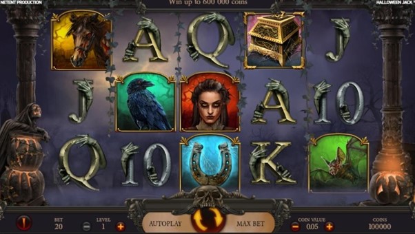 Screenshot of the reels in the Halloween Jack online slot by NetEnt.