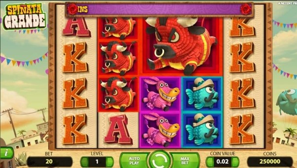 Screenshot of the reels in the Spiñata Grande online slot by NetEnt.