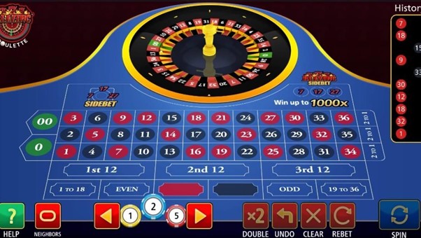 Screenshot of the table in the Blazing 7s Roulette online casino game by SG Digital.