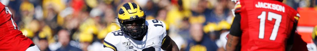 COLLEGE PARK, MD - NOVEMBER 02: Kwity Paye #19 of the Michigan Wolverines in action on defense during a game against the Maryland Terrapins at Capital One Field at Maryland Stadium on November 2, 2019 in College Park, Maryland. Michigan defeated Maryland 38-7. (Photo by Joe Robbins/Getty Images)