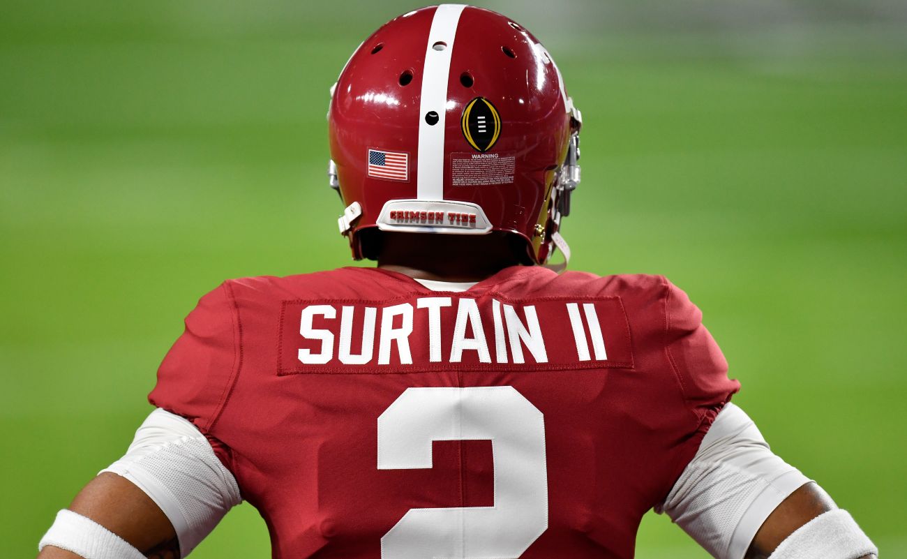 MIAMI GARDENS, FLORIDA - JANUARY 11: Patrick Surtain II #2 of the Alabama Crimson Tide warms up before the College Football Playoff National Championship football game against the Ohio State Buckeyes at Hard Rock Stadium on January 11, 2021 in Miami Gardens, Florida. The Alabama Crimson Tide defeated the Ohio State Buckeyes 52-24. (Photo by Alika Jenner/Getty Images)