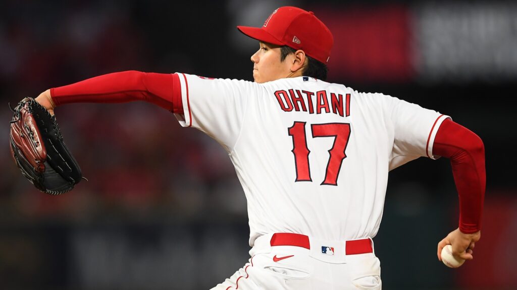 Shohei Ohtani #17 of the Los Angeles Angels pitches in the game against the Colorado Rockies at Angel Stadium of Anaheim on July 26, 2021 in Anaheim, California.