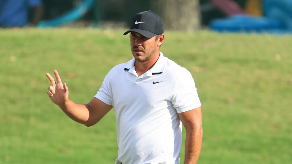 MEMPHIS, TENNESSEE - AUGUST 02: Brooks Koepka of the United States reacts after his birdie putt on the 17th green during the final round of the World Golf Championship-FedEx St Jude Invitational at TPC Southwind on August 02, 2020 in Memphis, Tennessee. (Photo by Andy Lyons/Getty Images)